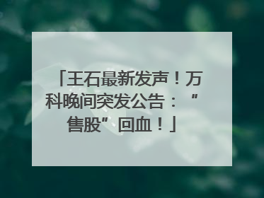 王石最新发声！万科晚间突发公告：“售股”回血！